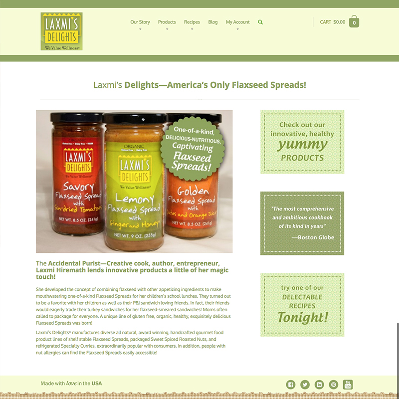 Laxmi’s Delights website homepage