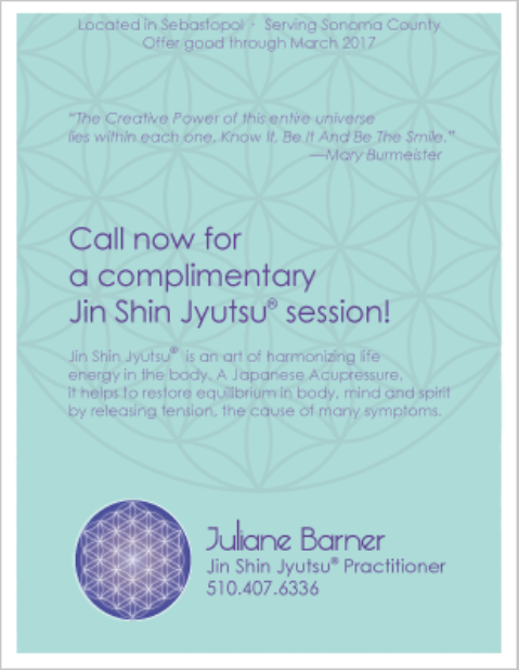Juliane Barner’s Jin Shin Jyutsu promotional postcard